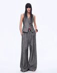 Fireladyfur Women's Linen Suit Set: Draped Vest & High - Waist Straight Trousers"Old Money Space" - variant_title