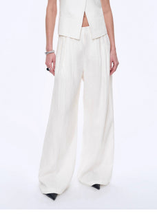 Fireladyfur Women's Linen Suit Set: Draped Vest & High - Waist Straight Trousers"Old Money Space" - variant_title