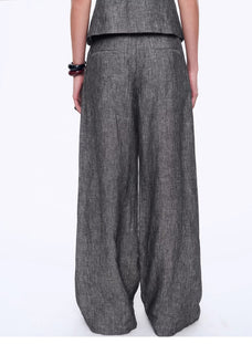 Fireladyfur Women's Linen Suit Set: Draped Vest & High - Waist Straight Trousers"Old Money Space" - variant_title