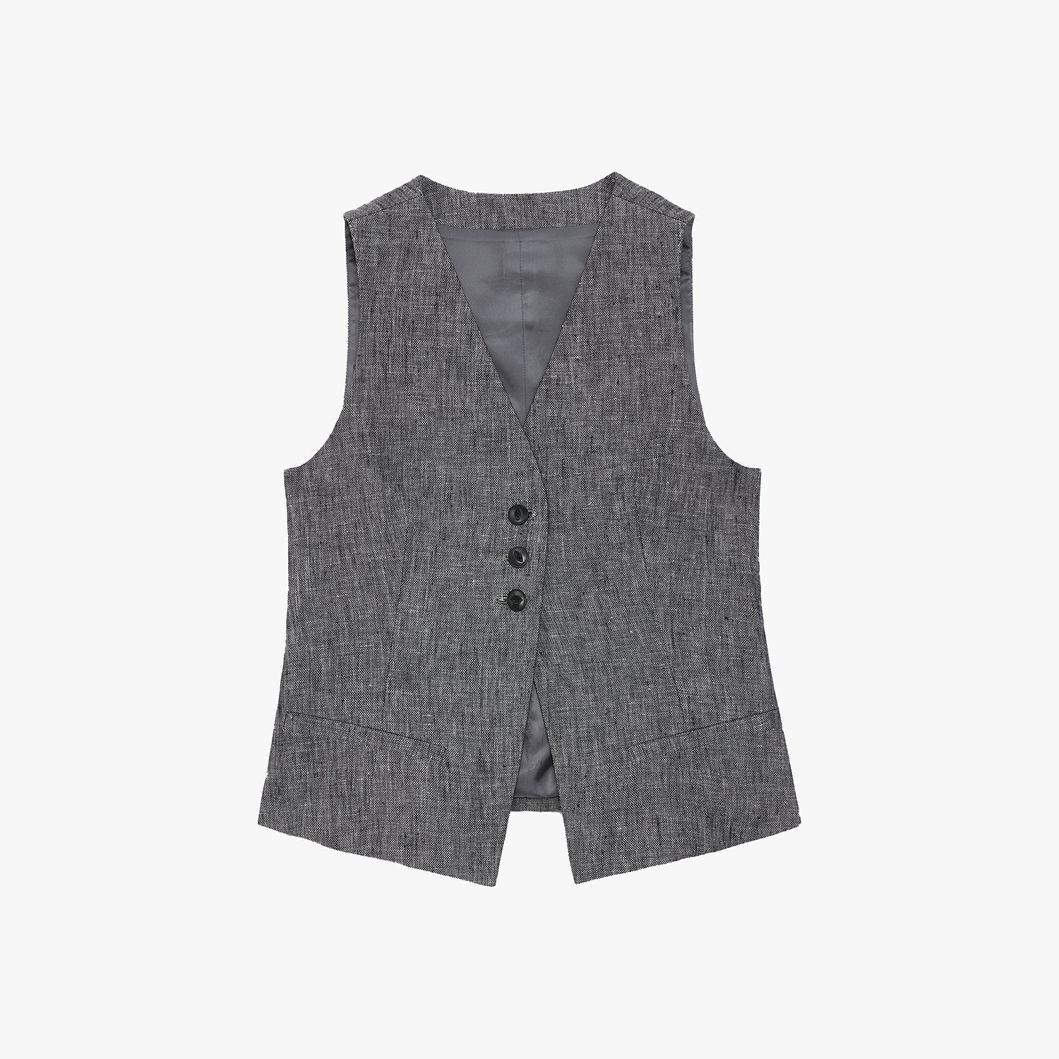 Fireladyfur Women's Linen Suit Set: Draped Vest & High - Waist Straight Trousers"Old Money Space" - variant_title