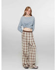 Fireladyfur Women's Loose Fit Straight - Leg Plaid Trousers with Elastic Waist"Patchwork Street Corner" - variant_title