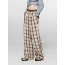 Fireladyfur Women's Loose Fit Straight - Leg Plaid Trousers with Elastic Waist"Patchwork Street Corner" - variant_title