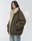 Fireladyfur Women's Mid - Length Two - Tone Fox Fur Down Jacket"Warm Dialogue" - variant_title