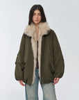 Fireladyfur Women's Mid - Length Two - Tone Fox Fur Down Jacket"Warm Dialogue" - variant_title