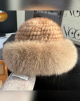 Fireladyfur women’s mink and fox fur winter bucket hat in cocoa brown, product view