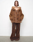 Fireladyfur Women's Shearling Coat - Drop Shoulder Hooded Merino Wool Winter Jacket - variant_title