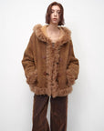Fireladyfur Women's Shearling Coat - Drop Shoulder Hooded Merino Wool Winter Jacket - variant_title