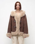 Fireladyfur Women's Shearling Coat - Drop Shoulder Hooded Merino Wool Winter Jacket - variant_title