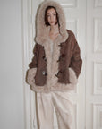 Fireladyfur Women's Shearling Coat - Drop Shoulder Hooded Merino Wool Winter Jacket - variant_title