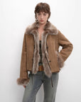 Fireladyfur Women's Shearling Coat - Imported Merino Wool Patchwork Fox Fur Collar Florence - variant_title