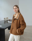 Fireladyfur Women's Shearling Coat - Merino Wool Stand - Up Fur Collar Knight's Contract - variant_title