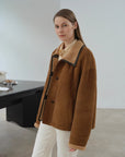 Fireladyfur Women's Shearling Coat - Merino Wool Stand - Up Fur Collar Knight's Contract - variant_title