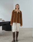 Fireladyfur Women's Shearling Coat - Merino Wool Stand - Up Fur Collar Knight's Contract - variant_title