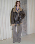 Fireladyfur Women's Shearling Coat - Motorcycle Style Lapel Imported Merino Wool - variant_title