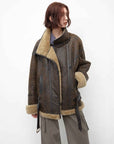 Fireladyfur Women's Shearling Coat - Motorcycle Style Lapel Imported Merino Wool - variant_title