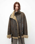 Fireladyfur Women's Shearling Coat - Motorcycle Style Lapel Imported Merino Wool - variant_title