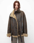 Fireladyfur Women's Shearling Coat - Motorcycle Style Lapel Imported Merino Wool - variant_title