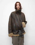 Fireladyfur Women's Shearling Coat - Motorcycle Style Lapel Imported Merino Wool - variant_title
