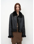 Fireladyfur Women's Shearling Coat - Motorcycle Style Tuscan Wool Short Jacket - variant_title