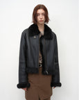 Fireladyfur Women's Shearling Coat - Motorcycle Style Tuscan Wool Short Jacket - variant_title