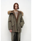 Fireladyfur Women's Shearling Lined Down Parka with Raccoon Fur Collar hood"Coastal Highway II" - variant_title