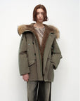 Fireladyfur Women's Shearling Lined Down Parka with Raccoon Fur Collar hood"Coastal Highway II" - variant_title