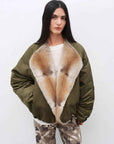Fireladyfur Women's Short Colorblock Parka with Sable Muskrat Fur Collar and Goose Down"Hull Contract" - variant_title