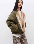 Fireladyfur Women's Short Colorblock Parka with Sable Muskrat Fur Collar and Goose Down"Hull Contract" - variant_title