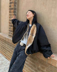 Fireladyfur Women's Short Colorblock Parka with Sable Muskrat Fur Collar and Goose Down"Hull Contract" - variant_title