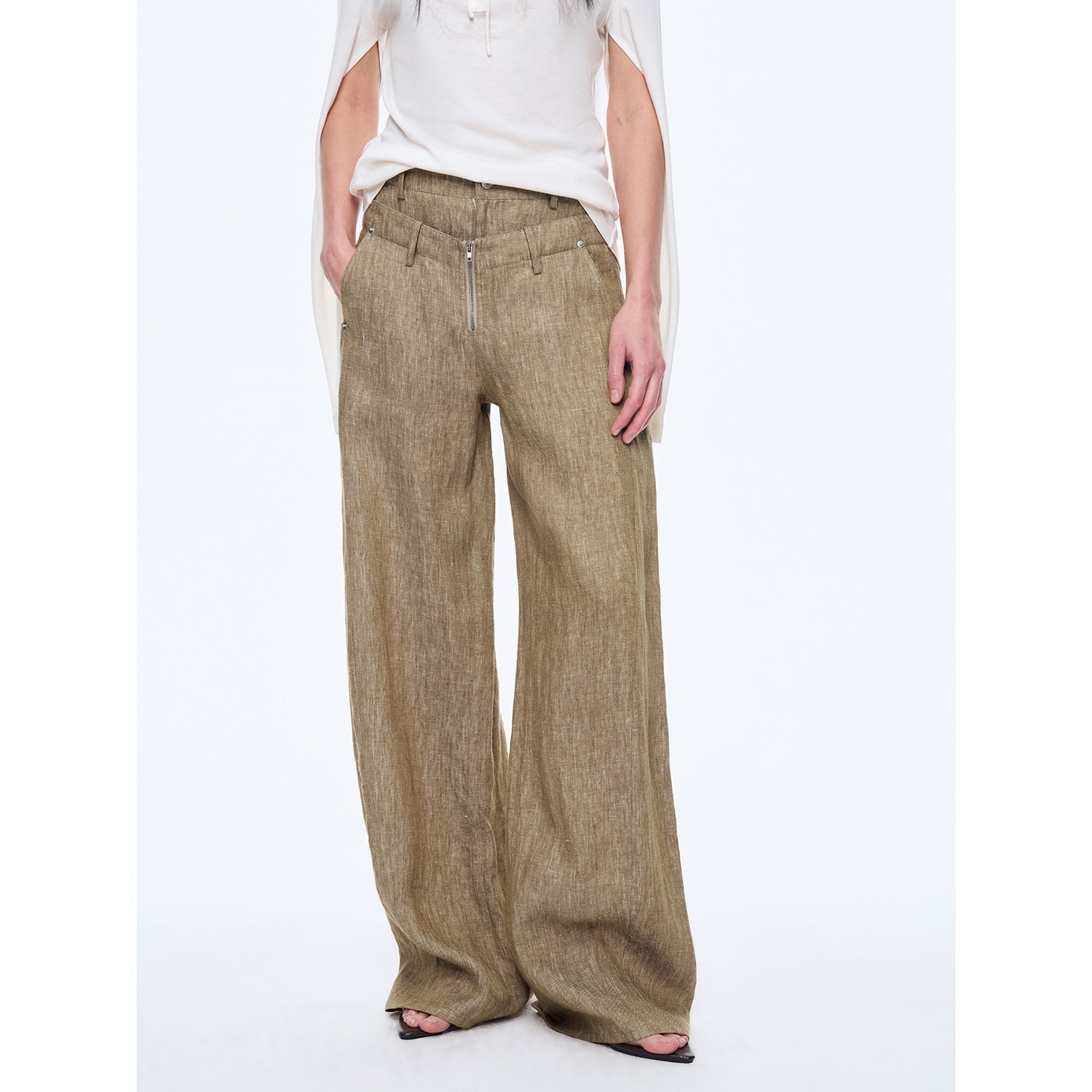 Fireladyfur Women's Stand - up Silhouette Double Waist Linen Trousers"Berlin Street" - variant_title