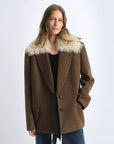 Fireladyfur Wool Tweed Coat with Detachable Fur Collar"Vertical Texture" - variant_title
