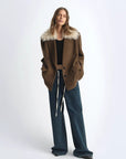 Fireladyfur Wool Tweed Coat with Detachable Fur Collar"Vertical Texture" - variant_title