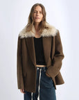 Fireladyfur Wool Tweed Coat with Detachable Fur Collar"Vertical Texture" - variant_title