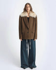 Fireladyfur Wool Tweed Coat with Detachable Fur Collar"Vertical Texture" - variant_title