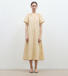 "First Love Island" Cotton Stand Collar Pleated Short Sleeve Shirt Dress for Women - variant_title