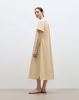 "First Love Island" Cotton Stand Collar Pleated Short Sleeve Shirt Dress for Women - variant_title