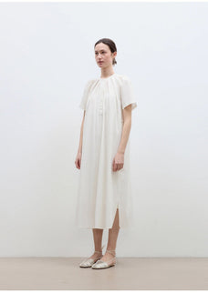 "First Love Island" Cotton Stand Collar Pleated Short Sleeve Shirt Dress for Women - variant_title