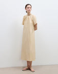 "First Love Island" Cotton Stand Collar Pleated Short Sleeve Shirt Dress for Women - variant_title