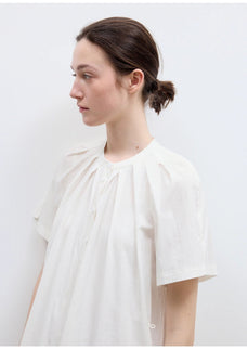"First Love Island" Cotton Stand Collar Pleated Short Sleeve Shirt Dress for Women - variant_title