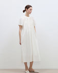 "First Love Island" Cotton Stand Collar Pleated Short Sleeve Shirt Dress for Women - variant_title