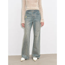 "Flare Mark" Retro all - season slim - fit versatile floor - length washed flared jeans - variant_title