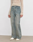 "Flare Mark" Retro all - season slim - fit versatile floor - length washed flared jeans - variant_title