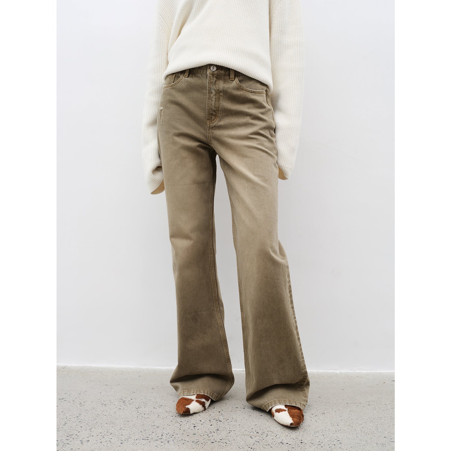 "Flare Mark" Retro all - season slim - fit versatile floor - length washed flared jeans - variant_title