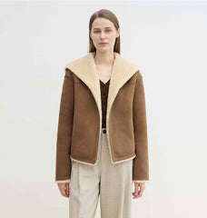 Floating Dune reversible faux suede shearling jacket with wool collar product image 02