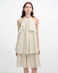 "Floating Island Manor" small stand - up collar design asymmetrical halter dress - variant_title