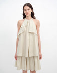"Floating Island Manor" small stand - up collar design asymmetrical halter dress - variant_title