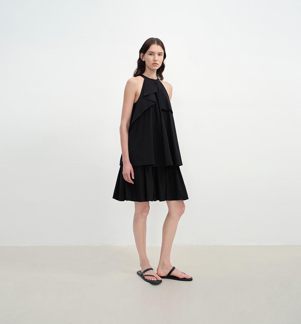 "Floating Island Manor" small stand - up collar design asymmetrical halter dress - variant_title