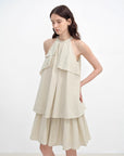 "Floating Island Manor" small stand - up collar design asymmetrical halter dress - variant_title