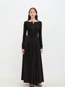 "Floating Lights on the Sea" Adjustable Waist Pleated Straight Skirt - variant_title