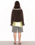 Florence dark brown fox fur collar shearling coat, back view